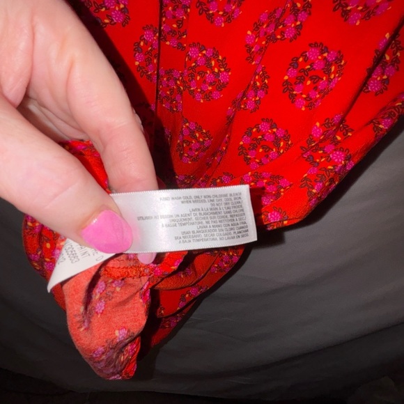 Old Navy Vibrant Red Dress with Pink Floral Pattern - Picture 2 of 7